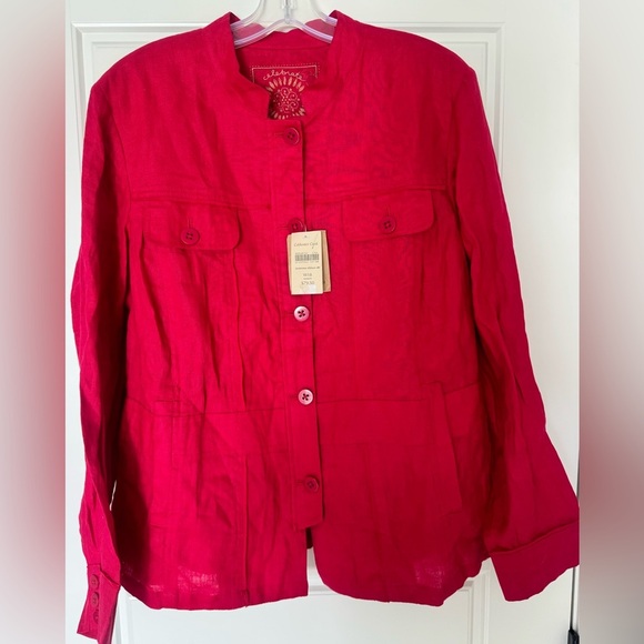 Vintage Coldwater Creek 100% Linen Button Front Jacket W 18 NWT Red $80 - Picture 1 of 16
